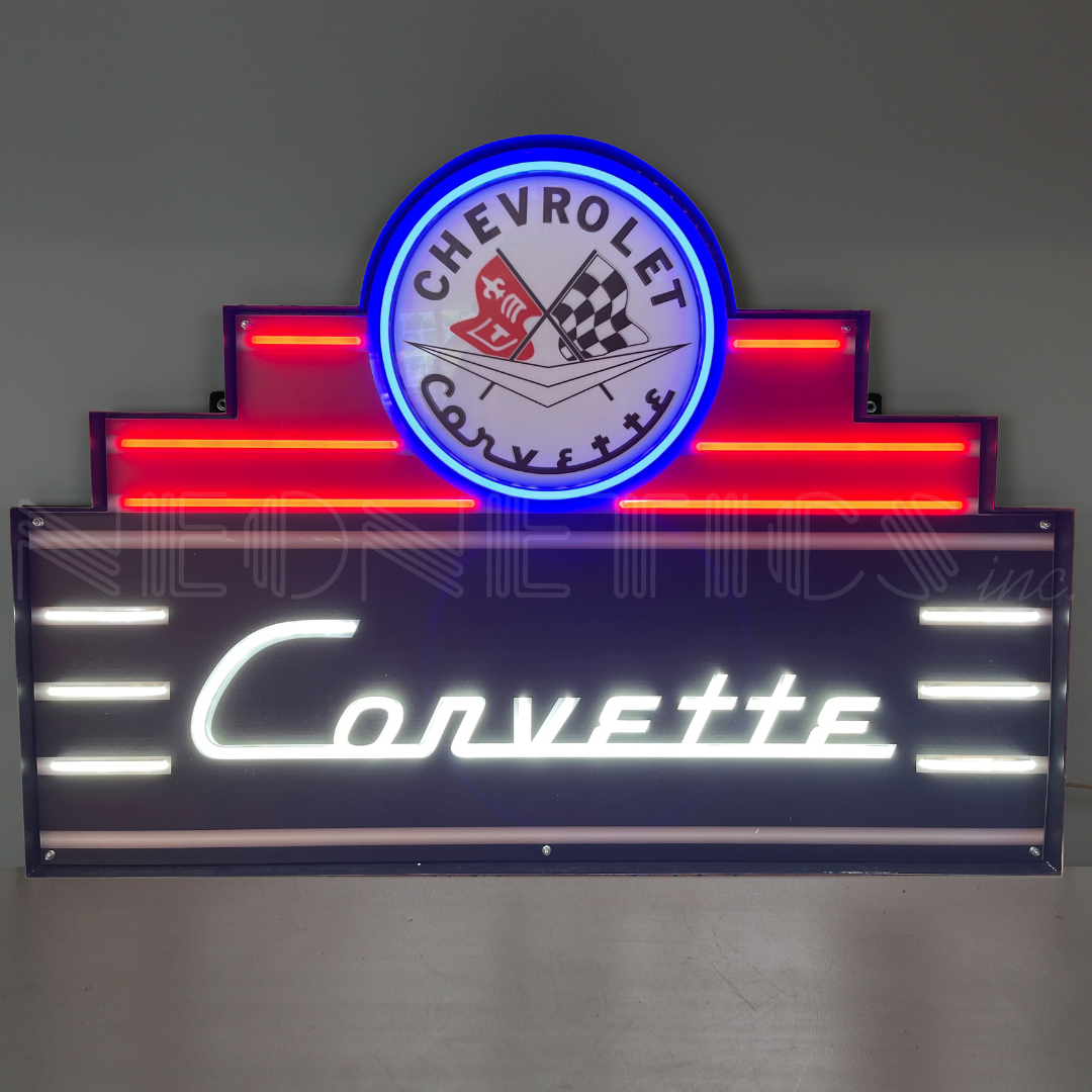 Art Deco Marquee Corvette LED Flex Neon Sign in Steel Can
