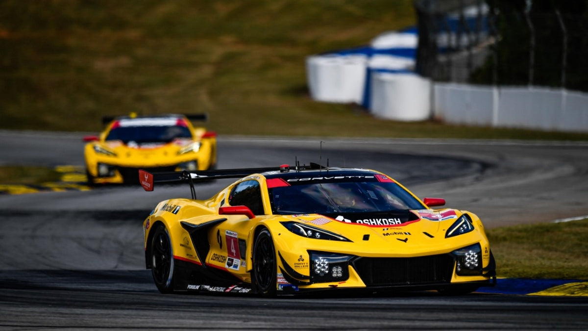 No. 4 Corvette Racing by Pratt Miller Motorsports Corvette Z06 GT3.R leading the No. 3 at Petit Le Mans, Road Atlanta