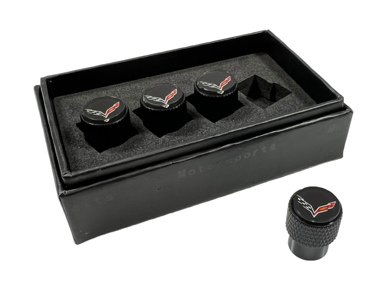 Chevrolet Corvette C7 Black Knurled Valve Stem Caps