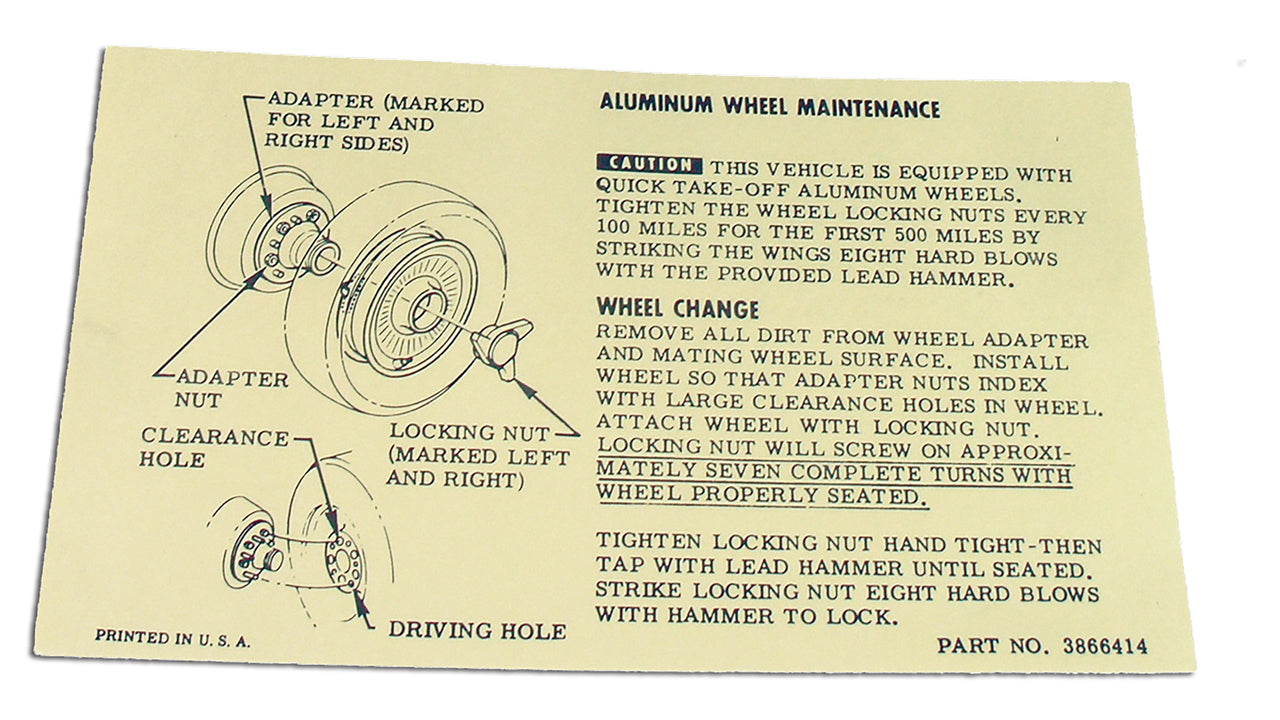 1964-1966 Corvette Instructions. Knock-Off Wheel-Glovebox - CA-0349-Corvette-Store-Online