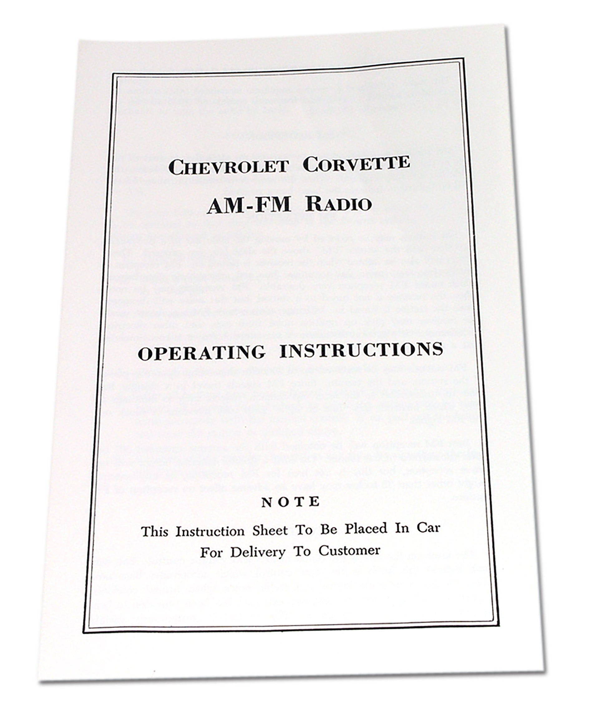 1963-1963 Corvette Instructions. Radio Am/Fm - CA-0376-Corvette-Store-Online