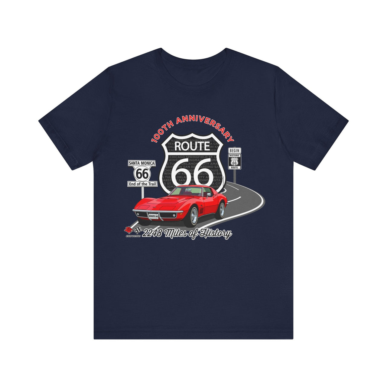 C3 Corvette Route 66 100th Anniversary Short Sleeve Tee