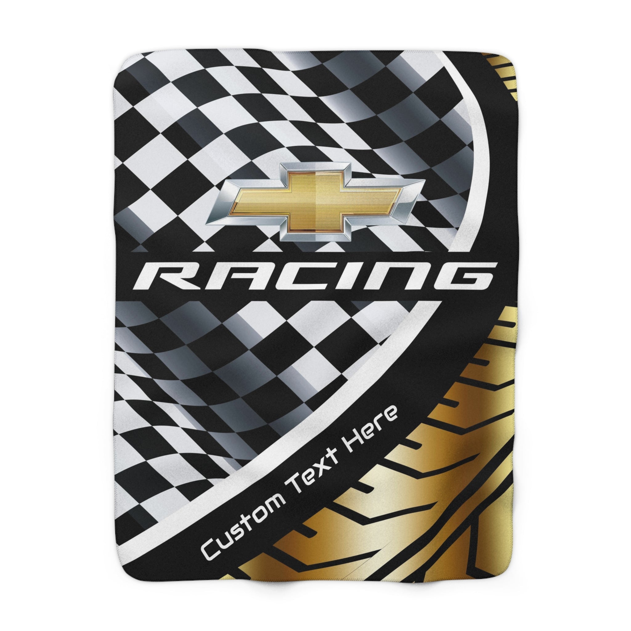 Personalized GM Racing Checkered Flag Gold Decorative Sherpa Blanket