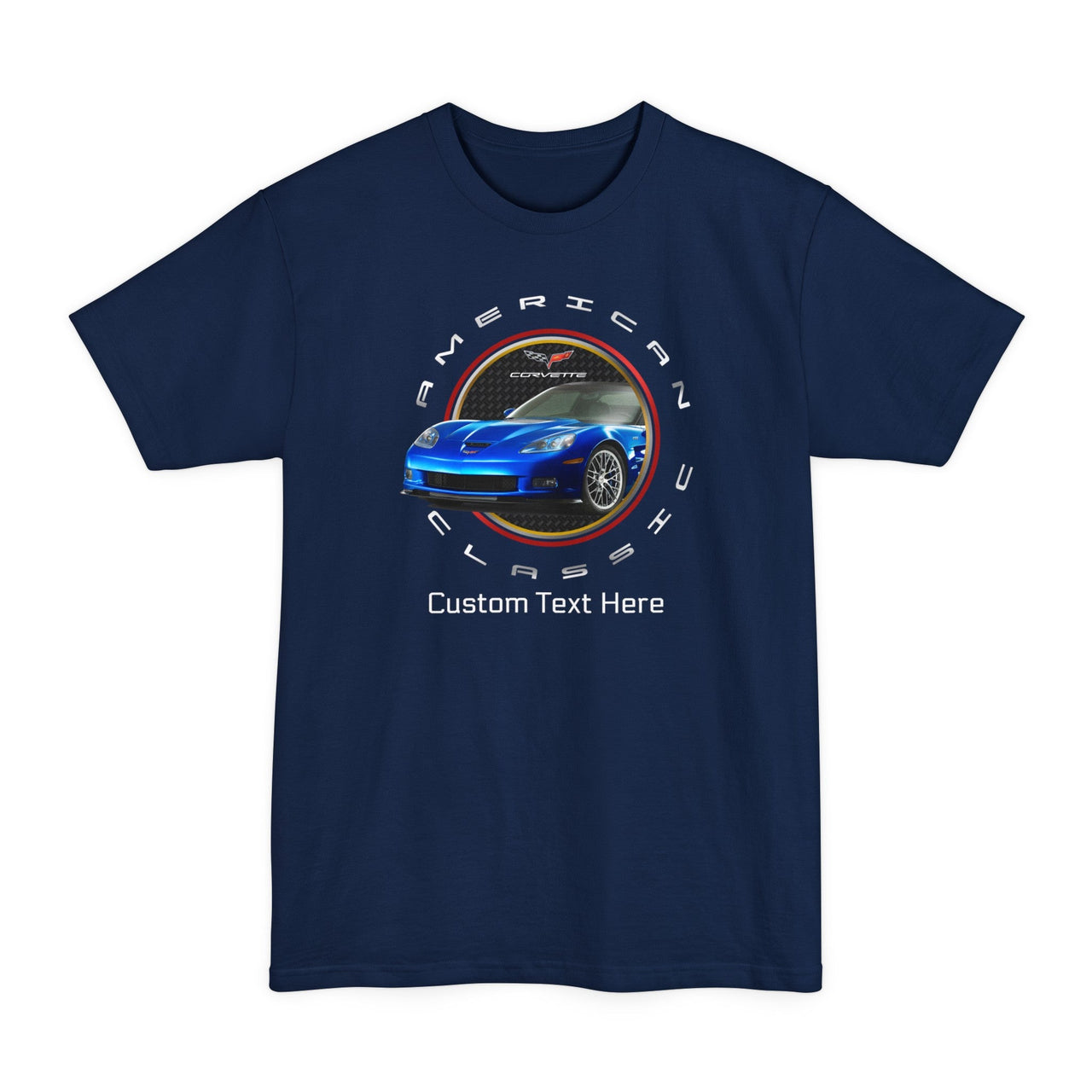 c6-corvette-personalized-circle-logo-with-car-unisex-tall-beefy-t®-cotton-t-shirt