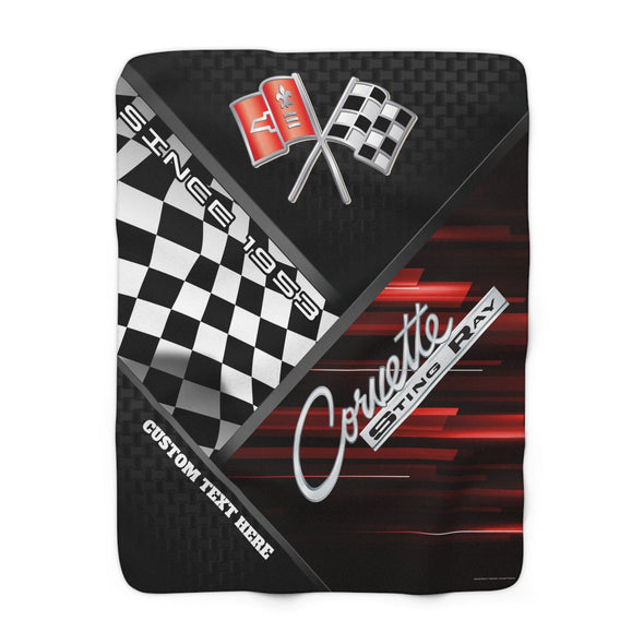 Personalized C2 Corvette Checkered Flag Racing Decorative Sherpa Blanket