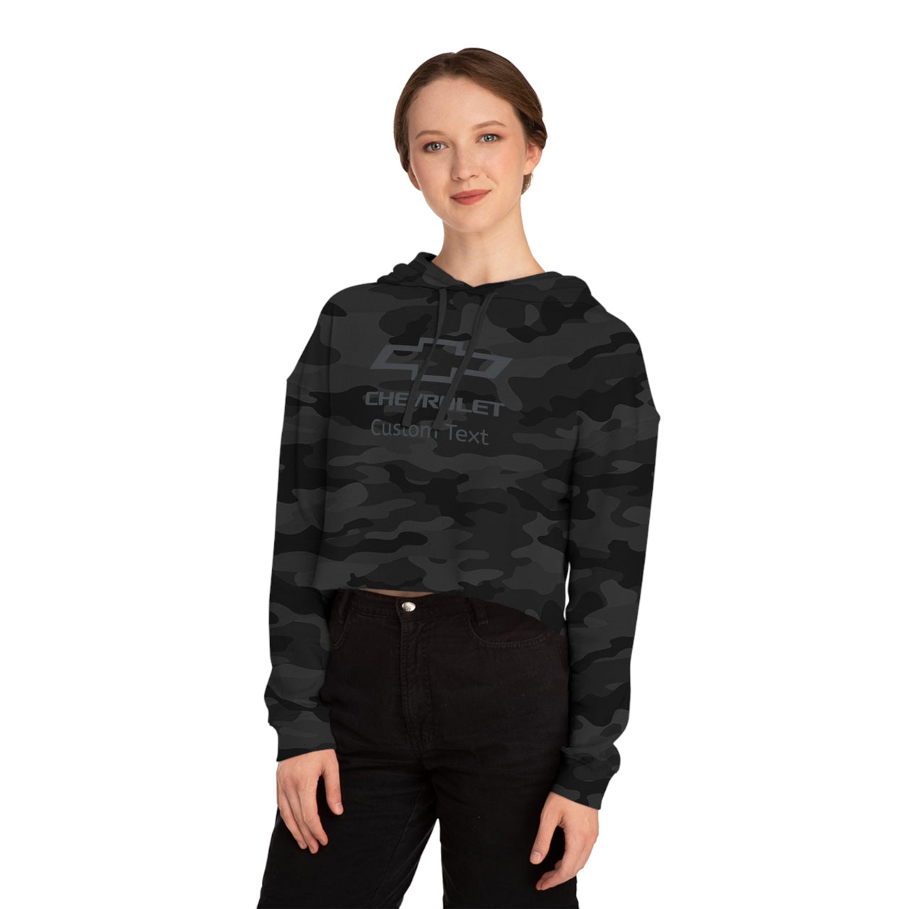 Ladies Chevy Bowtie Camo Cropped Hoodie Sweatshirt, Relaxed Fit