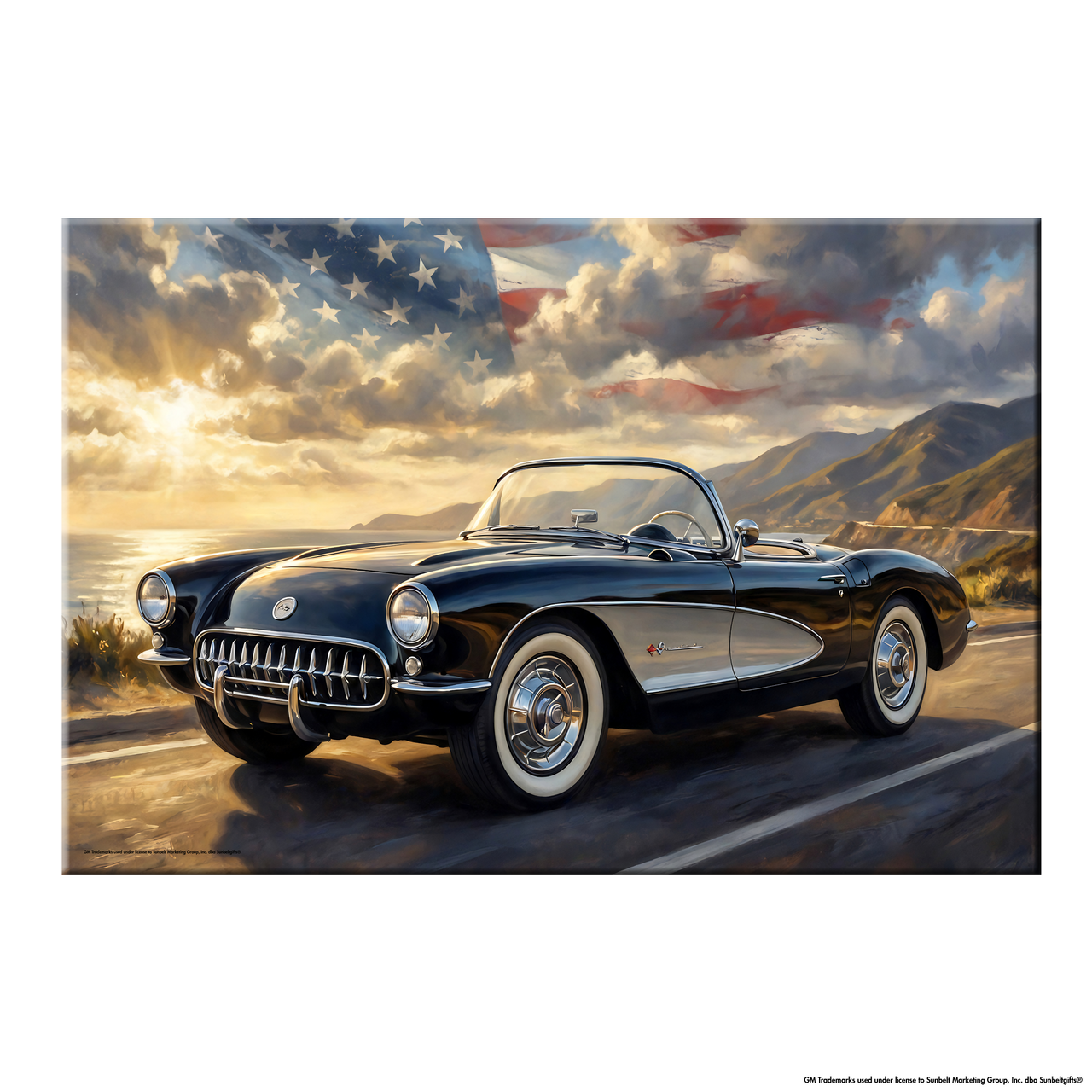 Black C1 Corvette Pacific Coast Highway Canvas Wall Art