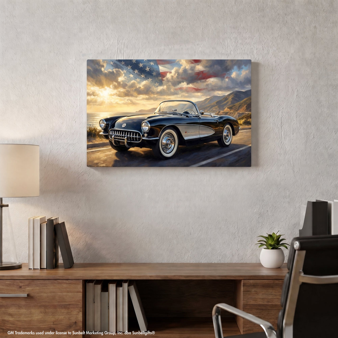 Black C1 Corvette Pacific Coast Highway Canvas Wall Art