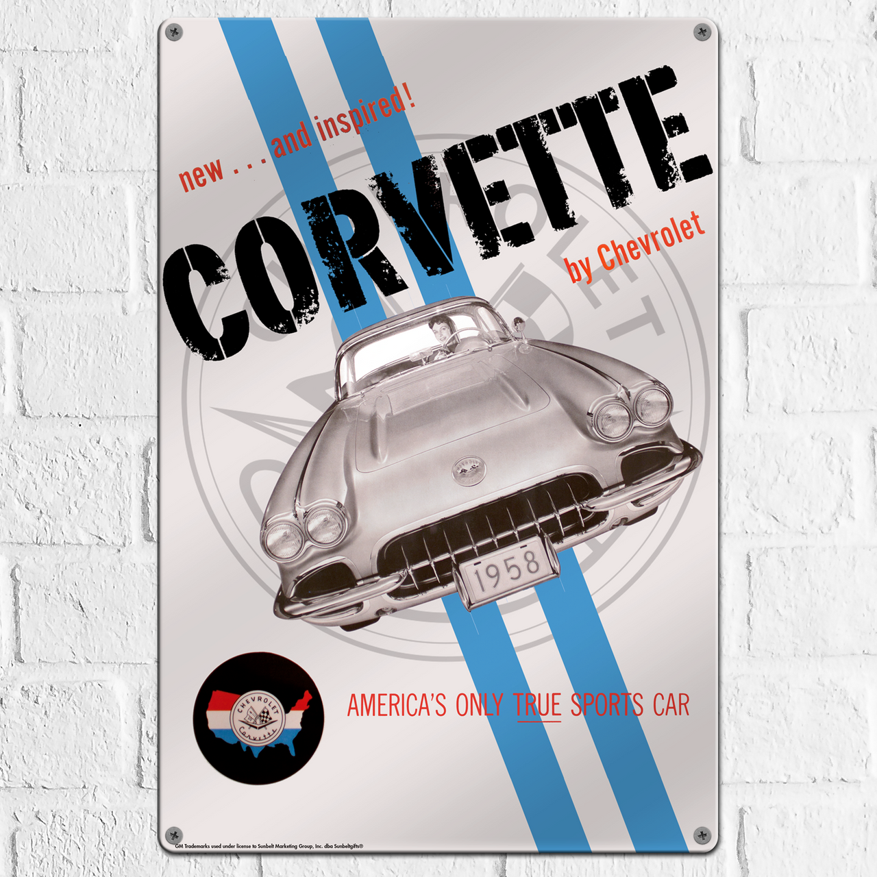 Corvette 1958 C1 Aluminum Sign 12" x 16" Vintage Muscle Car Wall Art