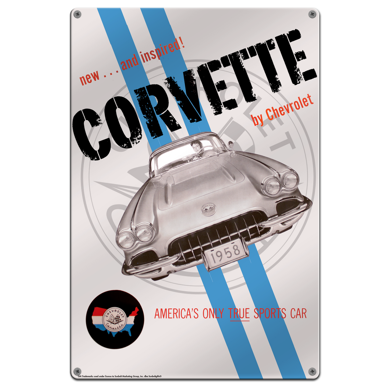 Corvette 1958 C1 Aluminum Sign 12" x 16" Vintage Muscle Car Wall Art