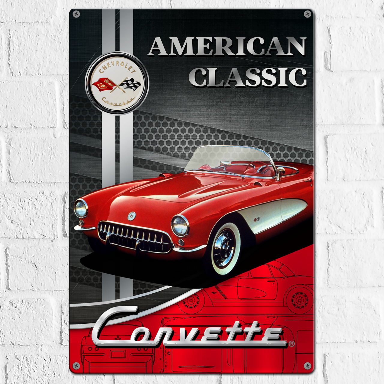 Corvette C1 12" x 16" Aluminum Sign  Vintage Muscle Car Wall Art