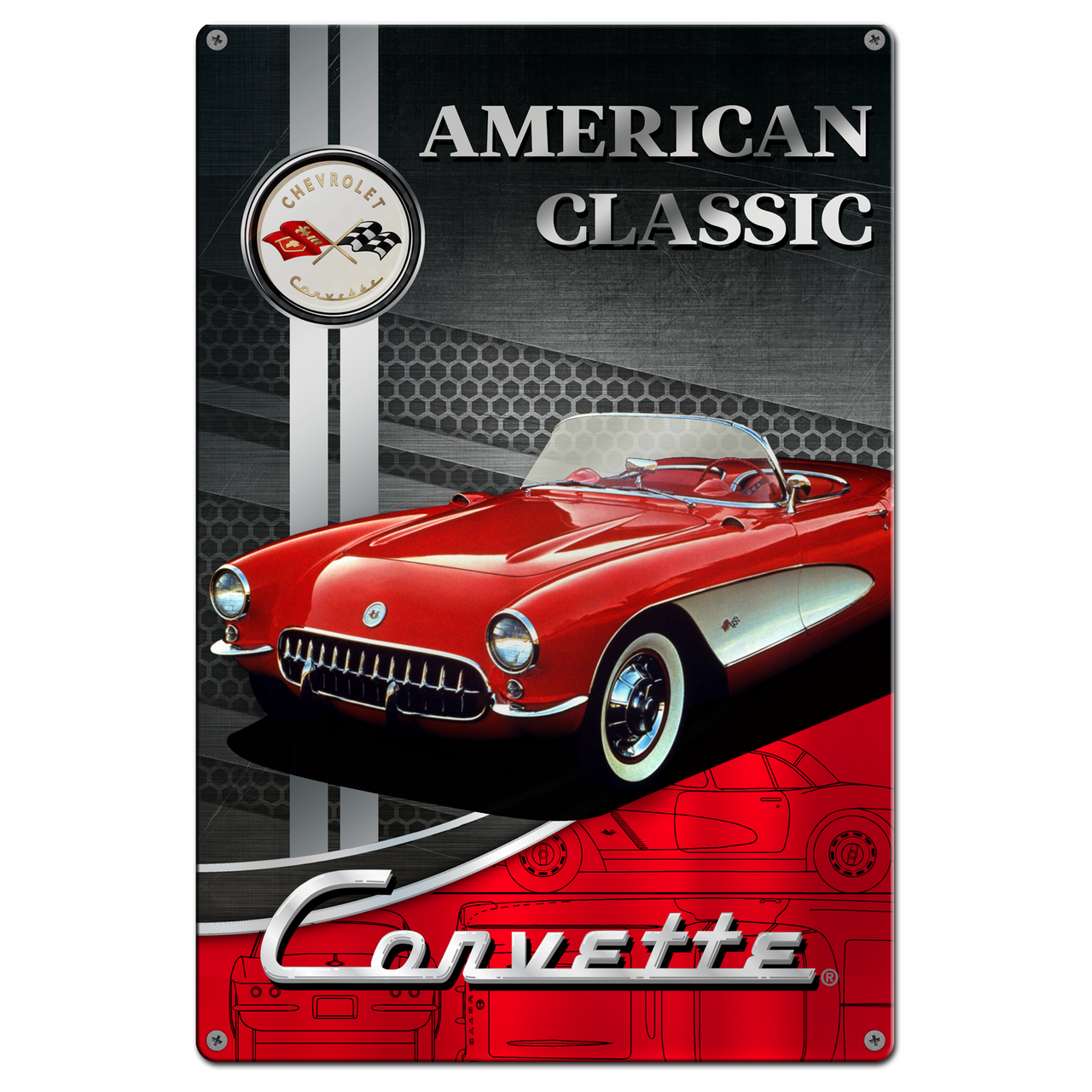 Corvette C1 12" x 16" Aluminum Sign  Vintage Muscle Car Wall Art