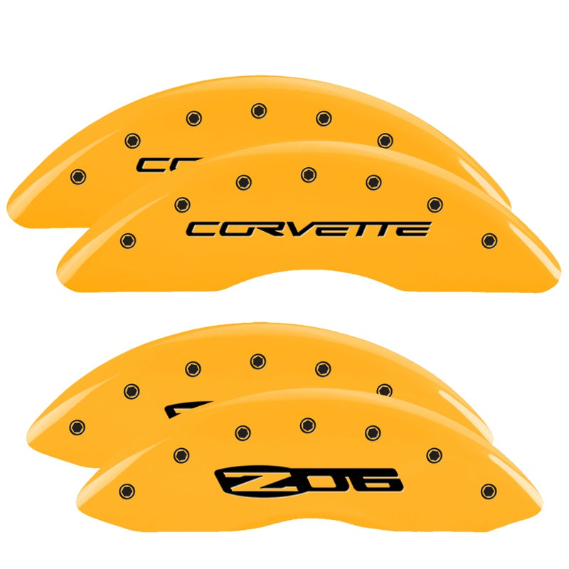 C6 Corvette Script Front / Z06 Rear, Yellow - C6 Corvette Z06 Grand Sport MGP Brake Caliper Covers