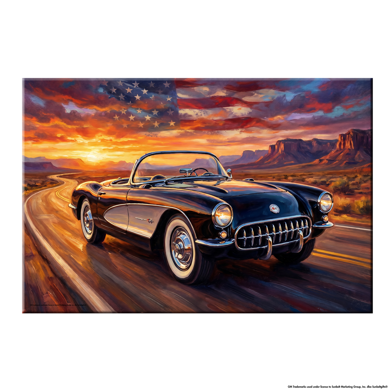 Black C1 Corvette Americana Highway Canvas Wall Art