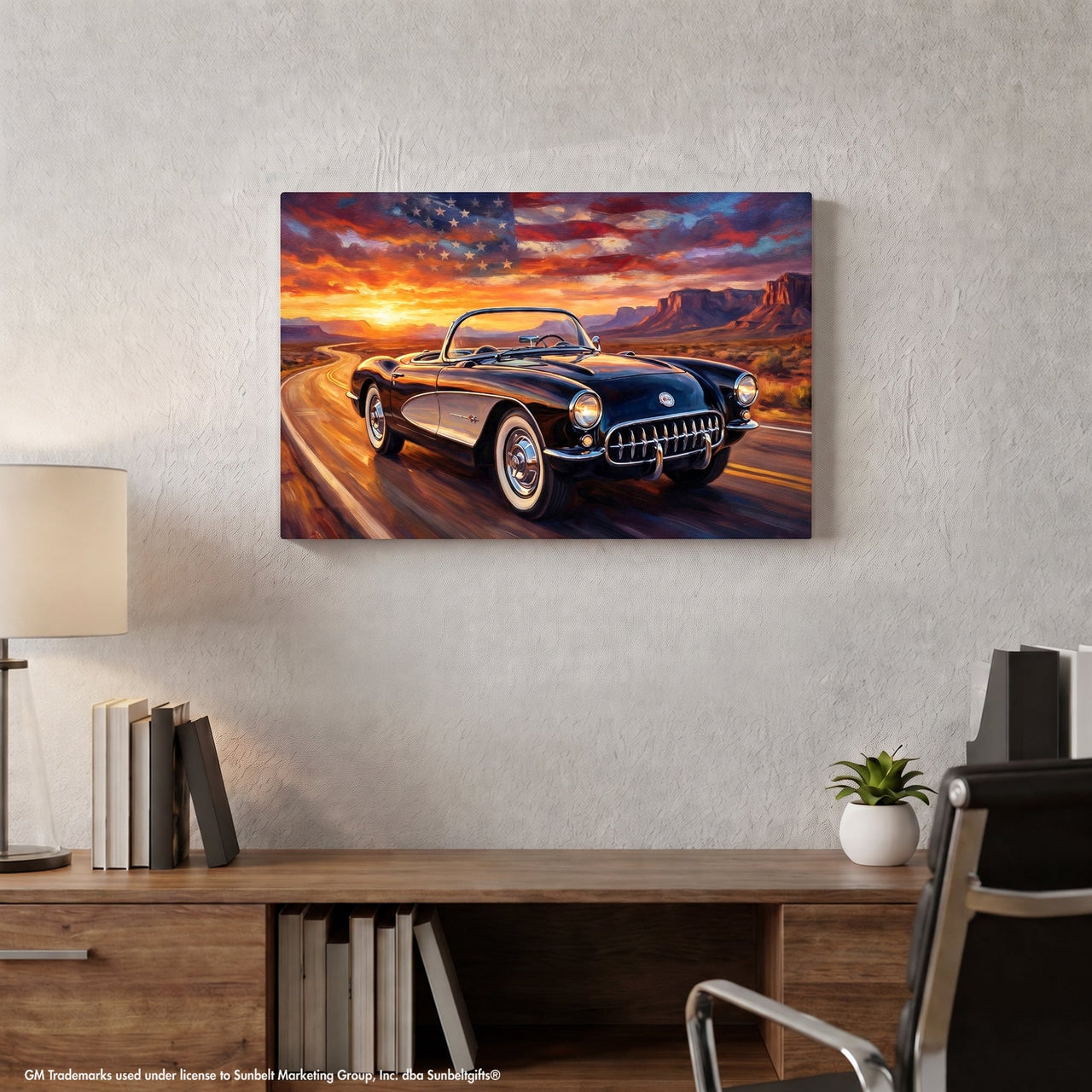 Black C1 Corvette Americana Highway Canvas Wall Art