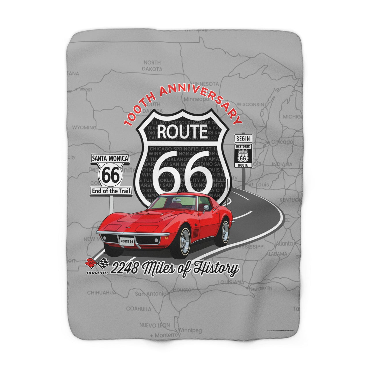 C3 Corvette Route 66 100th Anniversary Sherpa Blanket – Legends of the Road (50" x 60")