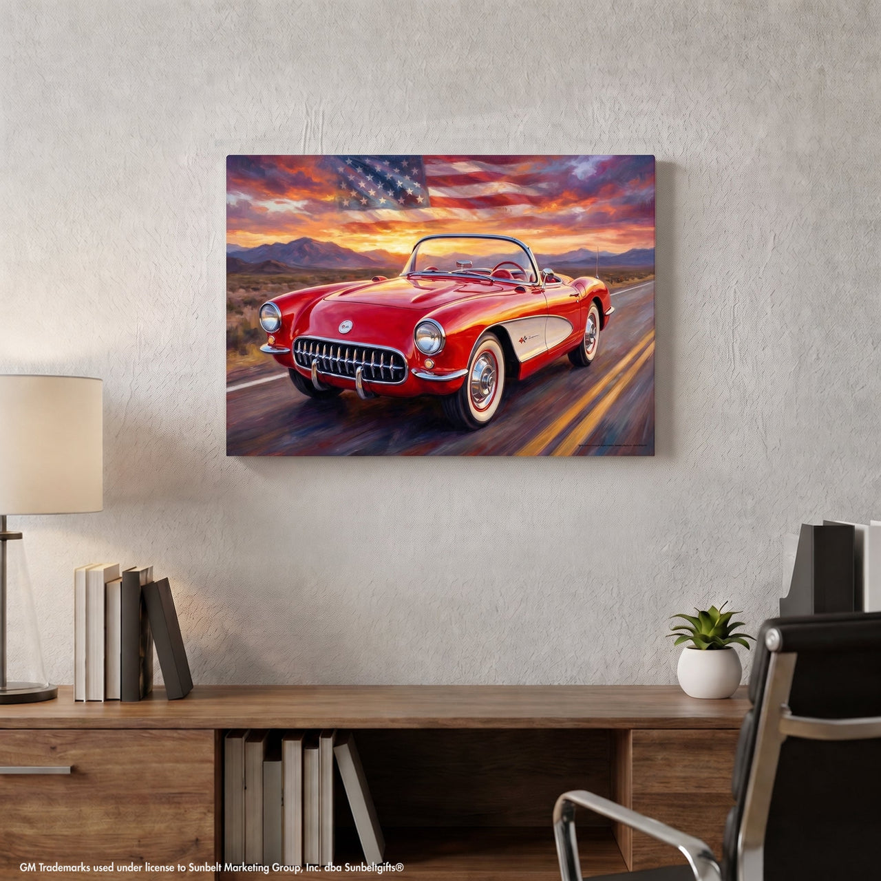 Red C1 Corvette Americana Highway Canvas Wall Art