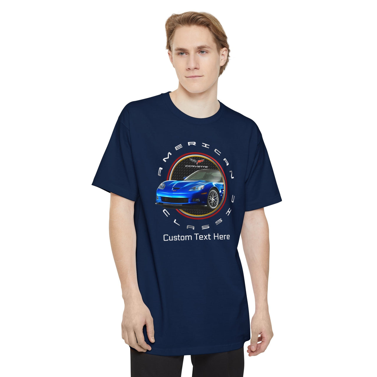 c6-corvette-personalized-circle-logo-with-car-unisex-tall-beefy-t®-cotton-t-shirt