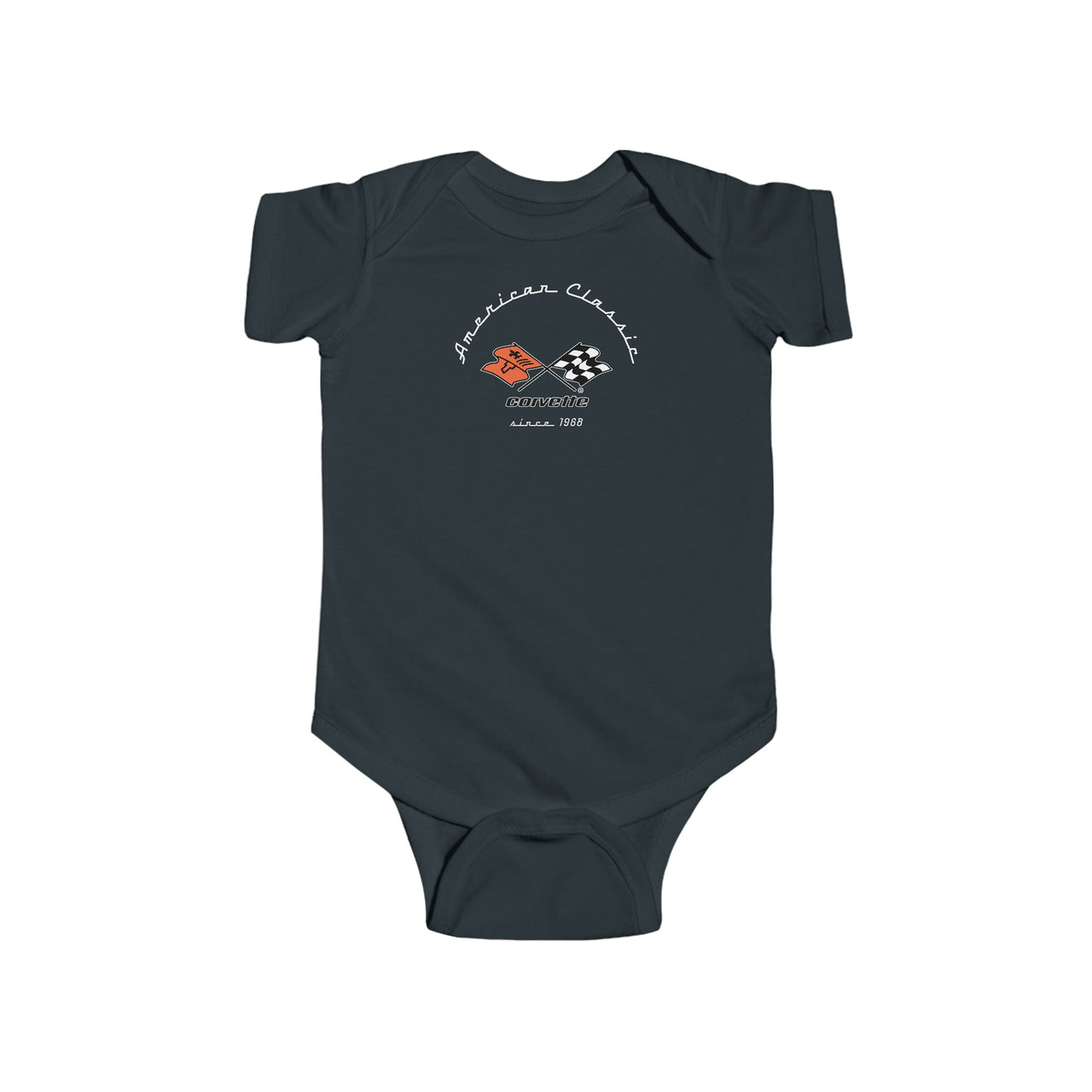 C3 Corvette Baby Short Sleeve Snap Bottom One Piece Fine Jersey Bodysuit - Black / 6 Month