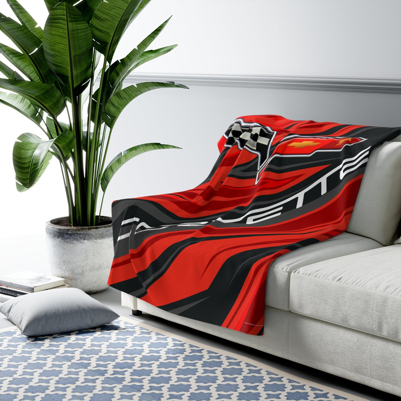 C6 Corvette Racing Decorative Diagonal Pattern Sherpa Blanket