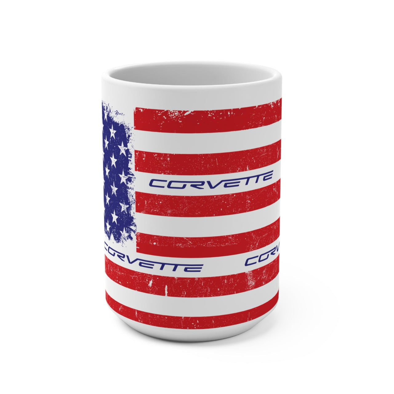 C6 Corvette Distressed American Flag 15oz Patriotic Coffee Mug