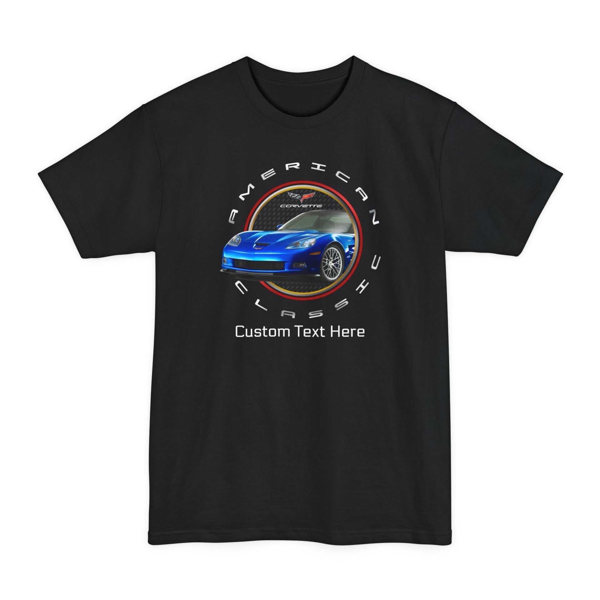c6-corvette-personalized-circle-logo-with-car-unisex-tall-beefy-t®-cotton-t-shirt