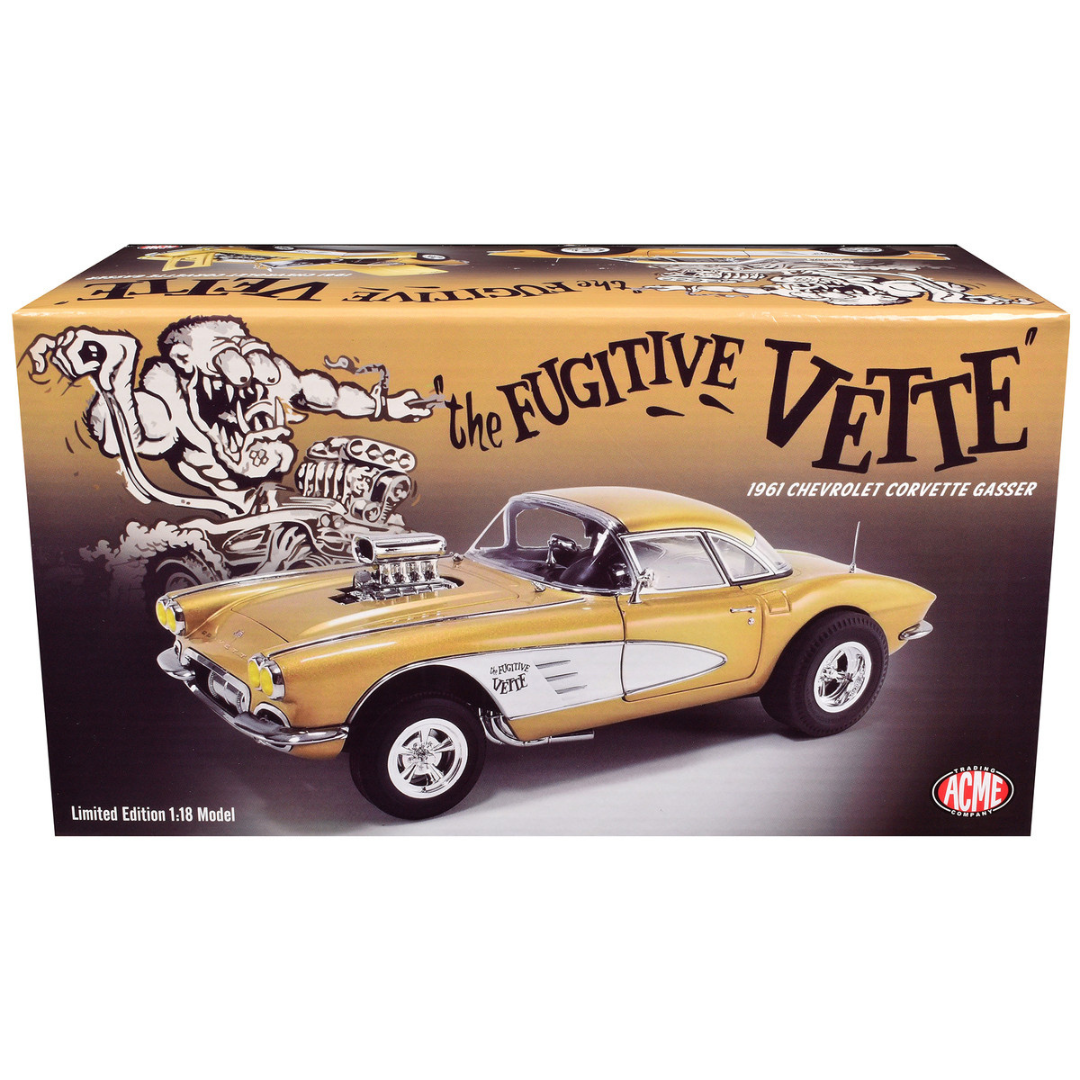 1961 Chevrolet Corvette Gasser "Rat Fink's The Fugitive Vette" Gold Metallic Limited Edition to 414 pieces Worldwide 1/18 Diecast Model Car