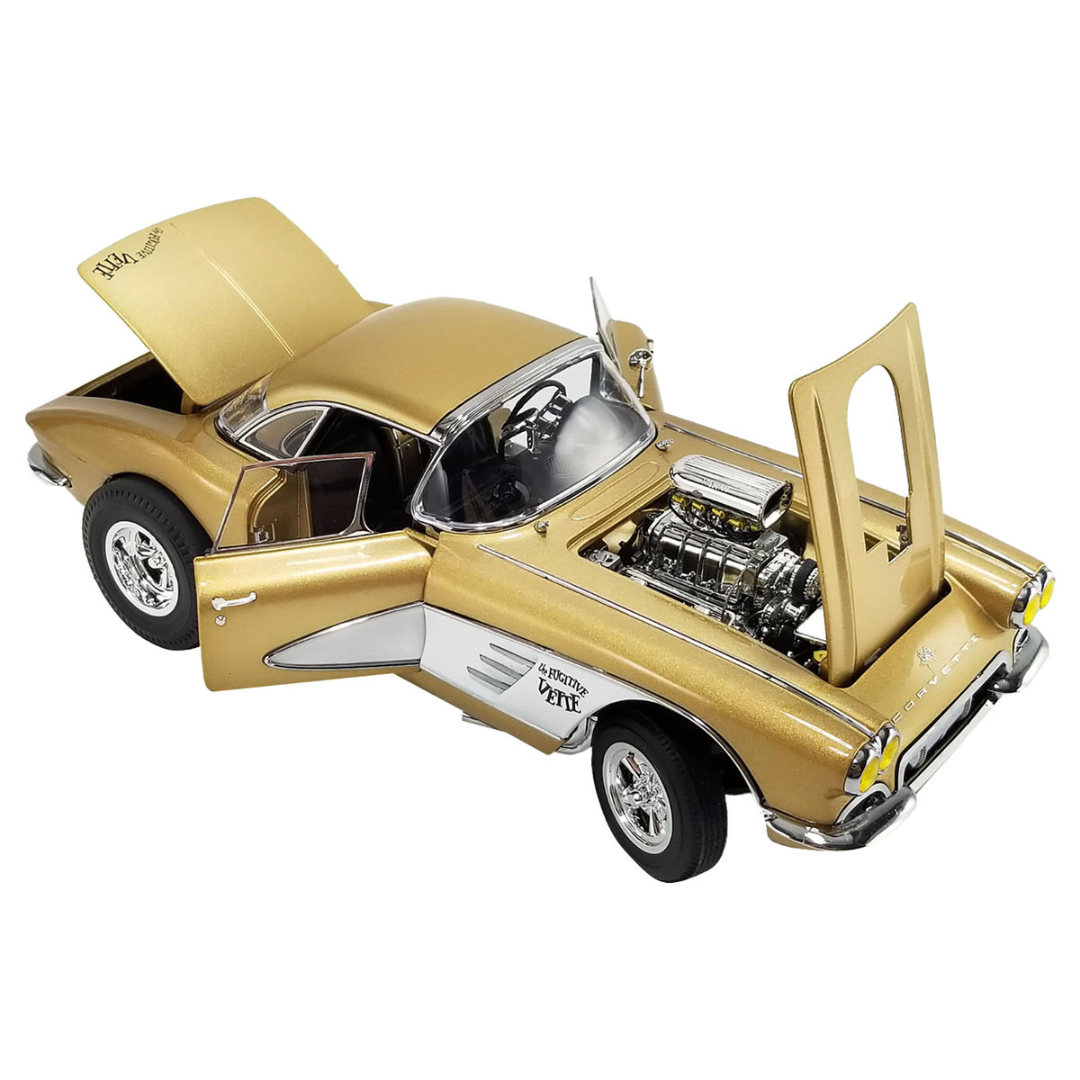1961 Chevrolet Corvette Gasser "Rat Fink's The Fugitive Vette" Gold Metallic Limited Edition to 414 pieces Worldwide 1/18 Diecast Model Car