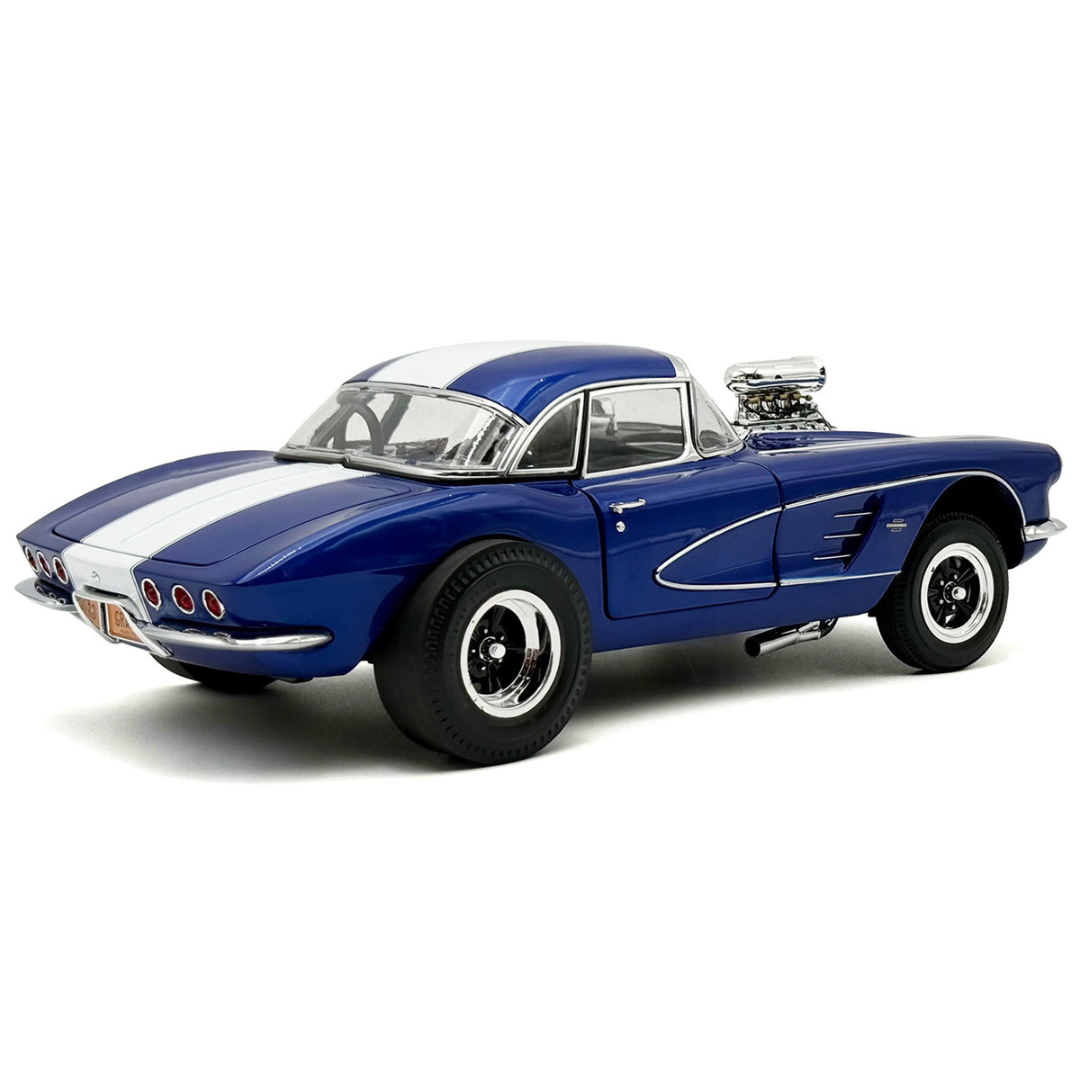 1961 Chevrolet Corvette Grand Sport Gasser Admiral Blue Metallic with White Stripe Limited Edition to 204 pieces Worldwide 1/18 Diecast Model Car