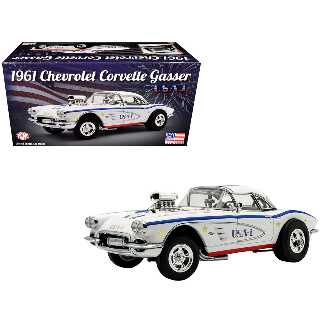 1961 Chevrolet Corvette Grand Sport Gasser "USA-1" White with Blue and Red Stripes Limited Edition to 362 pieces Worldwide 1/18 Diecast Model Car