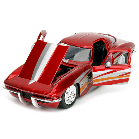 1963-chevrolet-corvette-stingray-red-metallic-1-24-diecast-model-car-by-jada