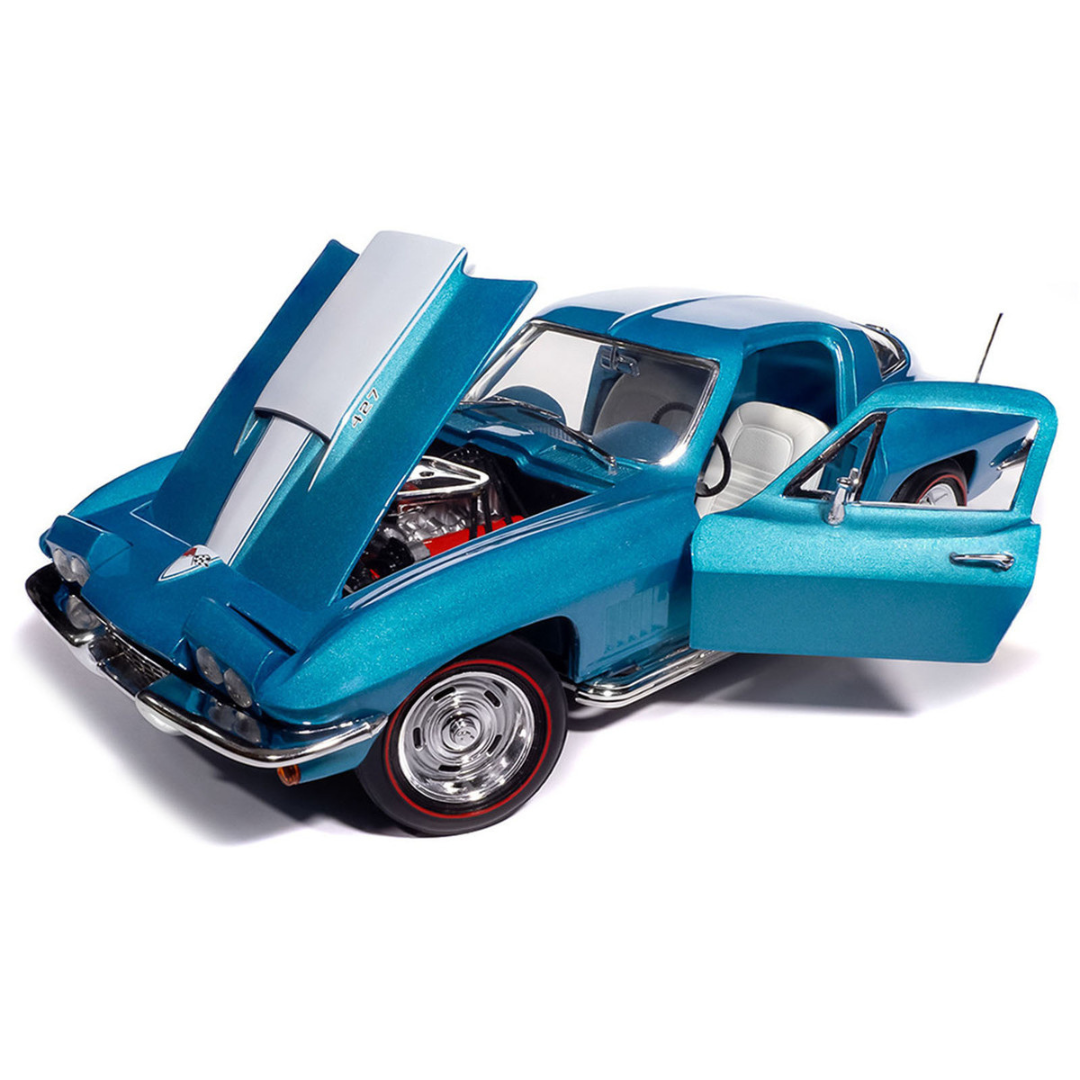 1967 Chevrolet Corvette Stingray Light Blue Metallic with White Hood Stripe "American Muscle" Series 1/18 Diecast Model Car