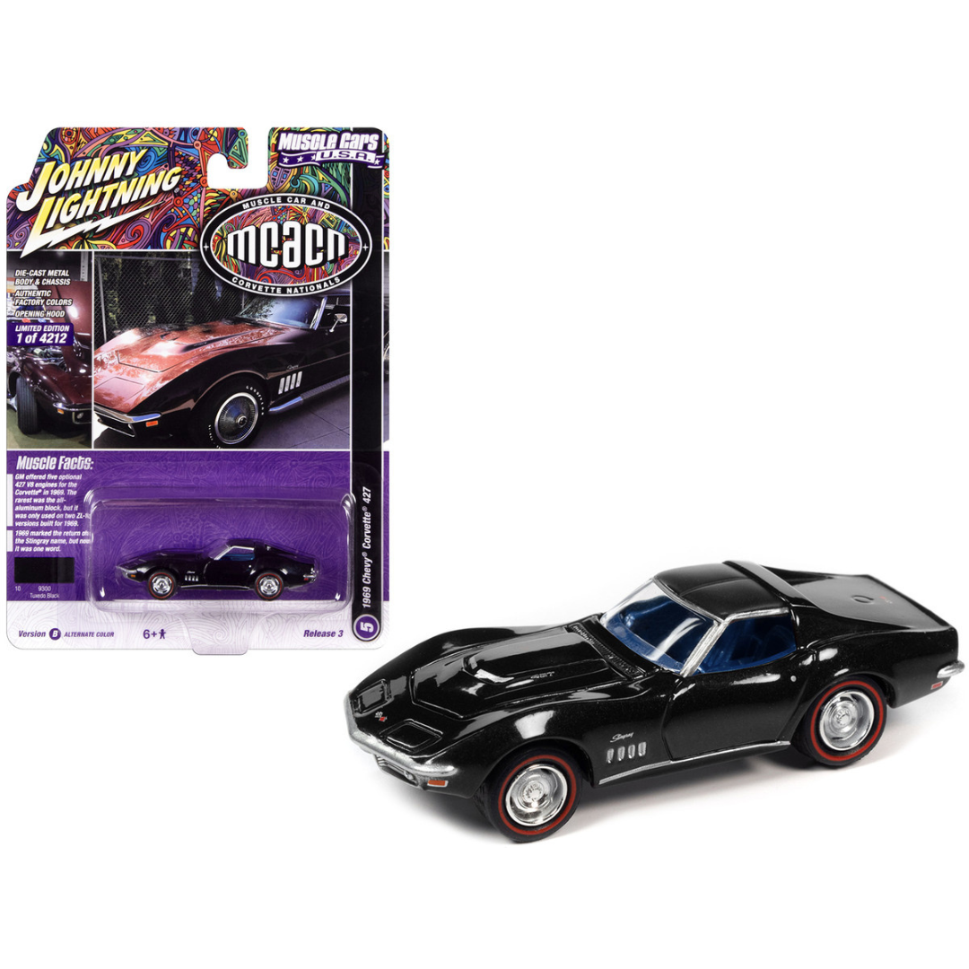 1969 Corvette 427 Tuxedo Black Limited Edition 1/64 Diecast Model Car By Johnny Lightning