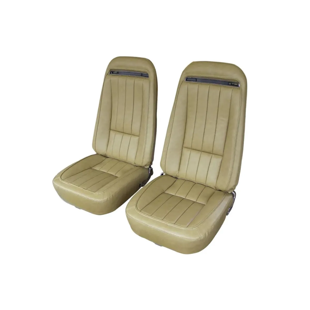 C3 1970-1971 Corvette Mounted Seats Light Saddle Leather Vinyl With Shoulder Harness - CA