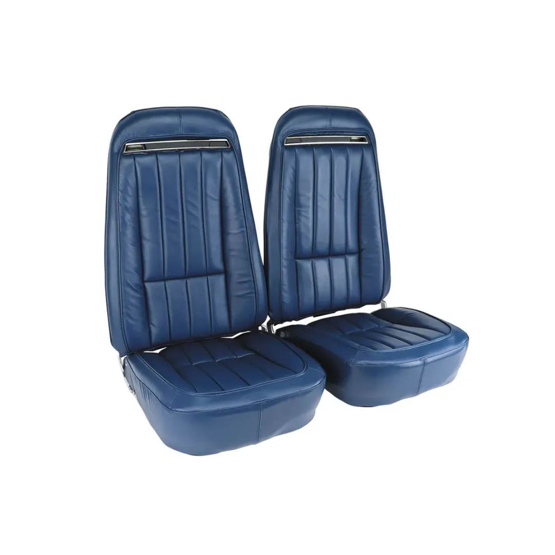 C3 1970 Corvette Mounted Seats Bright Blue Leather Vinyl Without Shoulder Harness - CA