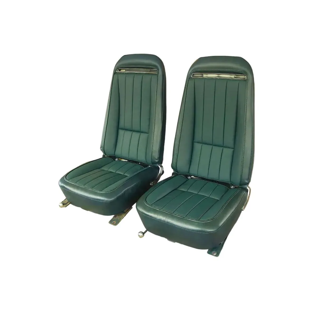 C3 1970 Corvette Mounted Seats Green 100% Leather With Shoulder Harness - CA