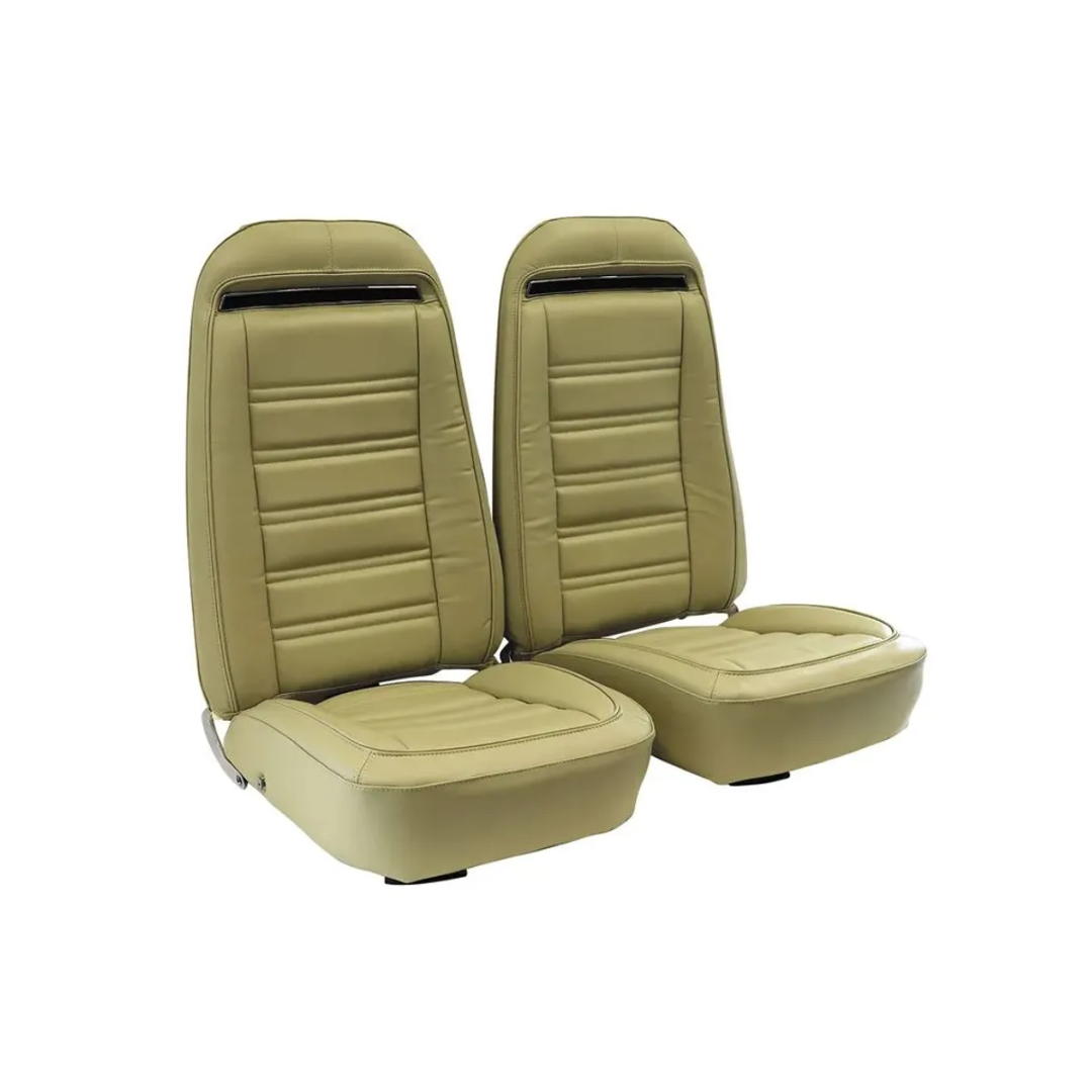 C3 1972 Corvette Mounted Seats Light Saddle Leather Vinyl Without Shoulder Harness - CA
