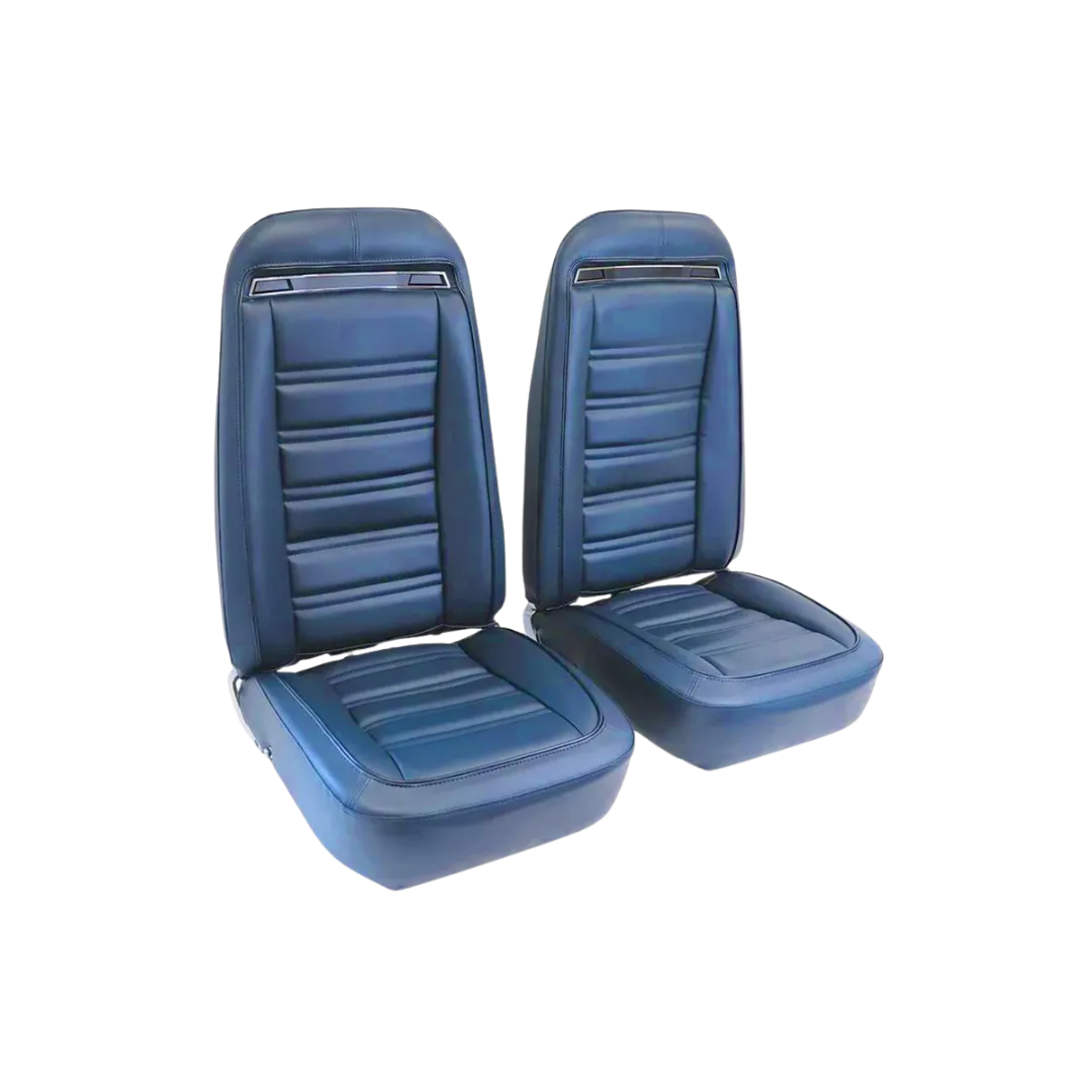 C3 1972 Corvette Mounted Seats Royal Blue "Leather-Like" Vinyl With Shoulder Harness - CA