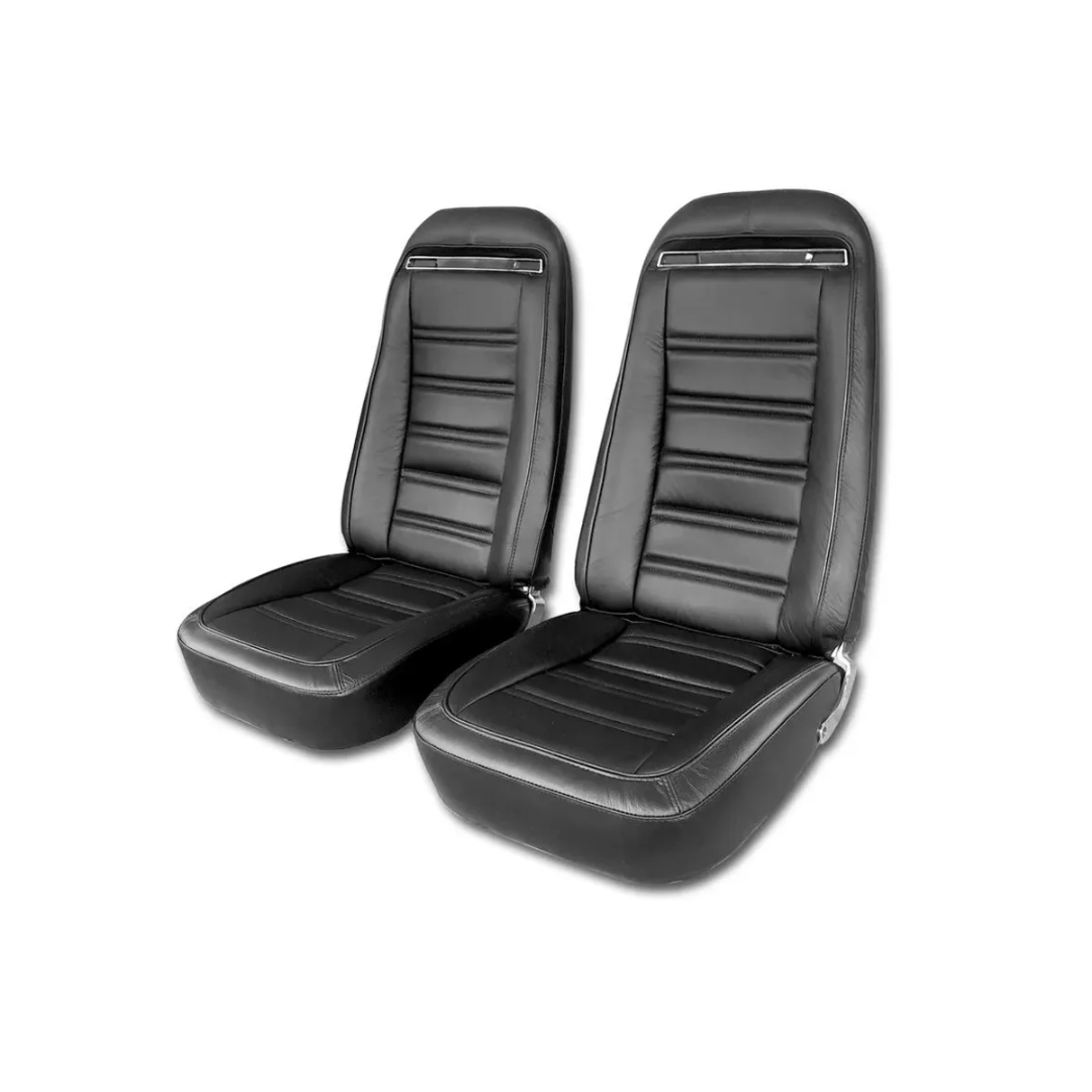 C3 1973-1974 Corvette Mounted Seats Driver Black Leather Vinyl Without Shoulder Harness - CA