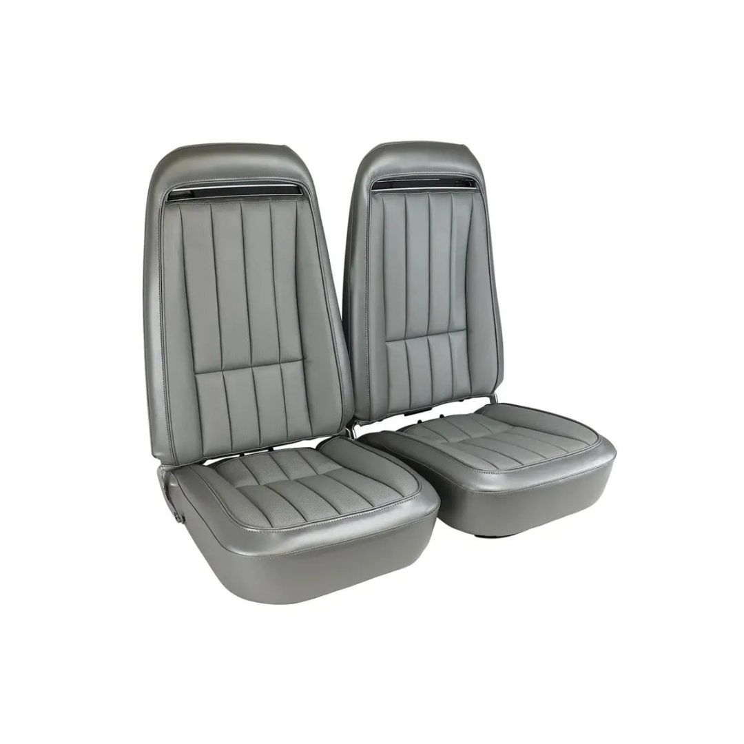 C3 1974 Corvette Mounted Seats Silver "Leather-Like" Vinyl With Shoulder Harness - CA