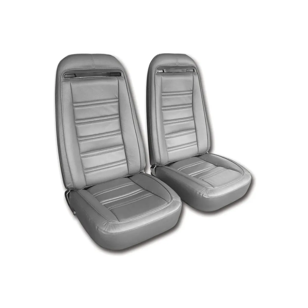 C3 1975 Corvette Mounted Seats Silver "Leather-Like" Vinyl With Shoulder Harness - CA