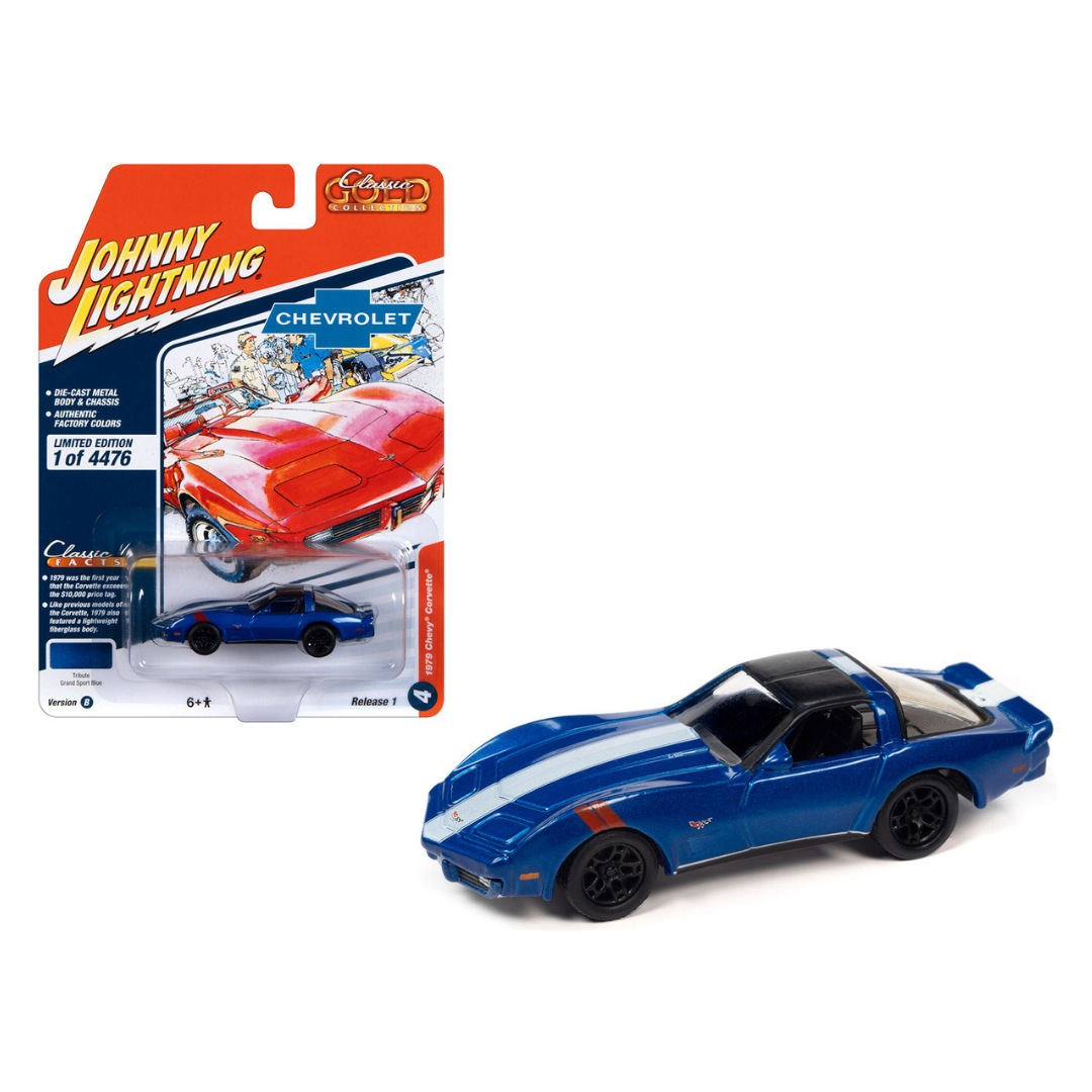 1979-chevrolet-corvette-grand-sport-blue-metallic-with-white-stripes-and-black-top-classic-gold-collection-2023-release-1-limited-edition-to-4476-pieces-worldwide-1-64-diecast-model-car-by-johnny-lightning