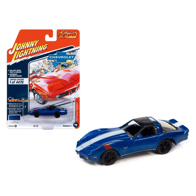 1979 Chevrolet Corvette Grand Sport Blue Metallic with White Stripes and Black Top Limited Edition to 4476 pieces Worldwide 1/64 Diecast Model Car by Johnny Lightning