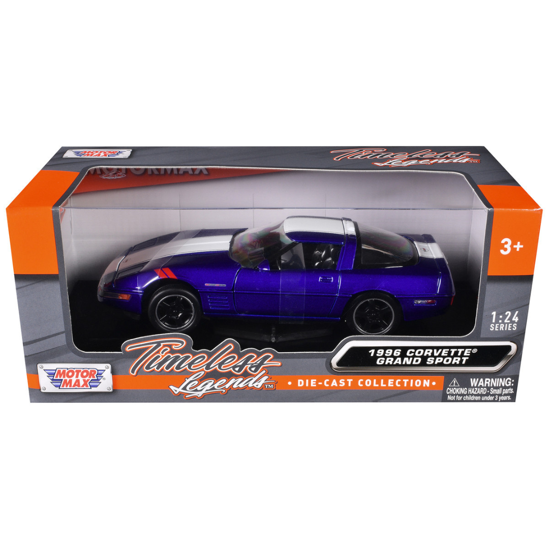 1996 Chevrolet Corvette Grand Sport Blue Metallic with White Stripes "Timeless Legends" Series 1/24 Diecast Model