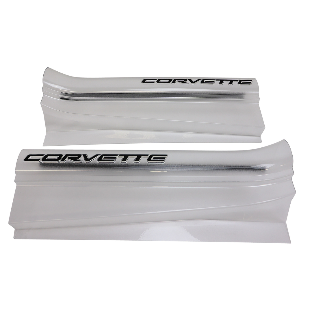 C5 1997-2004 Corvette Door Sill Guards W/Corvette Logo - Clear - Made in USA - Pair