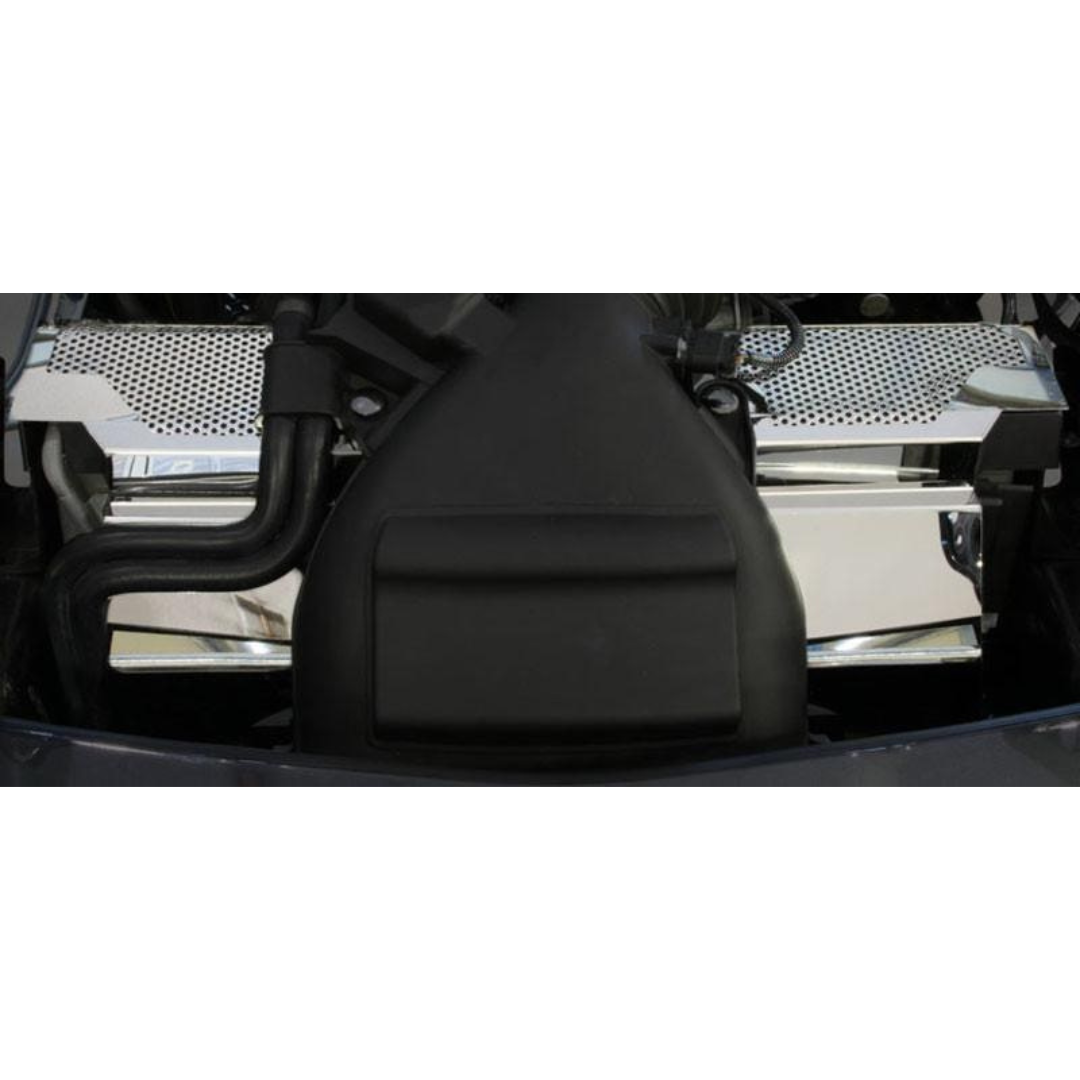 C6 Corvette ZR1 Radiator Cover - 2Pc Polished Perforated Stainless Steel (2009-2012)