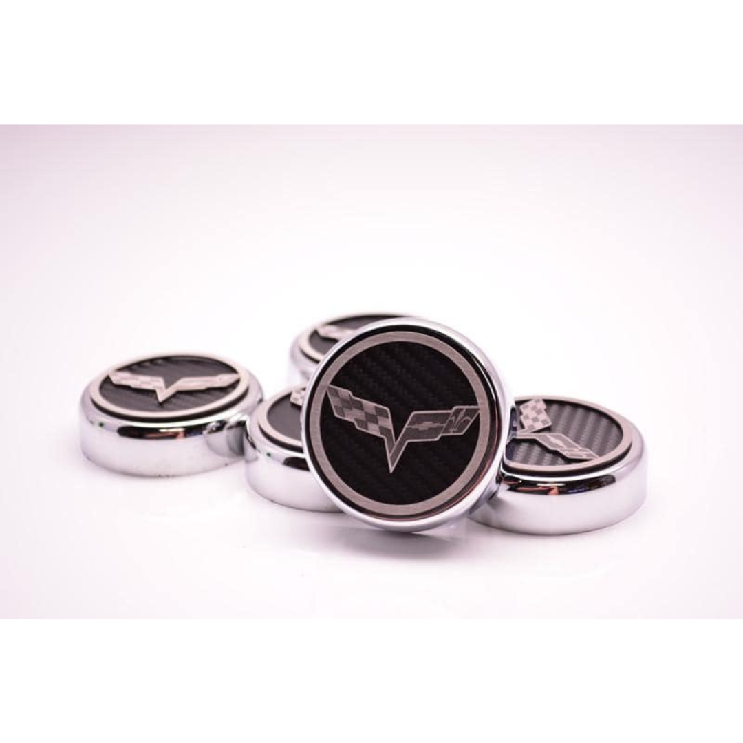 C6 Corvette (Automatic) Crossed Flag Fluid Cap Cover 5Pc Set
