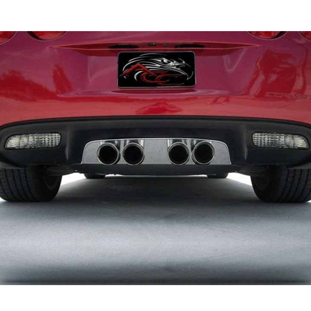 C6 Corvette Exhaust Filler Panel Polished Stainless Steel - B&B Route 66 Quad 4.0 Round Tips