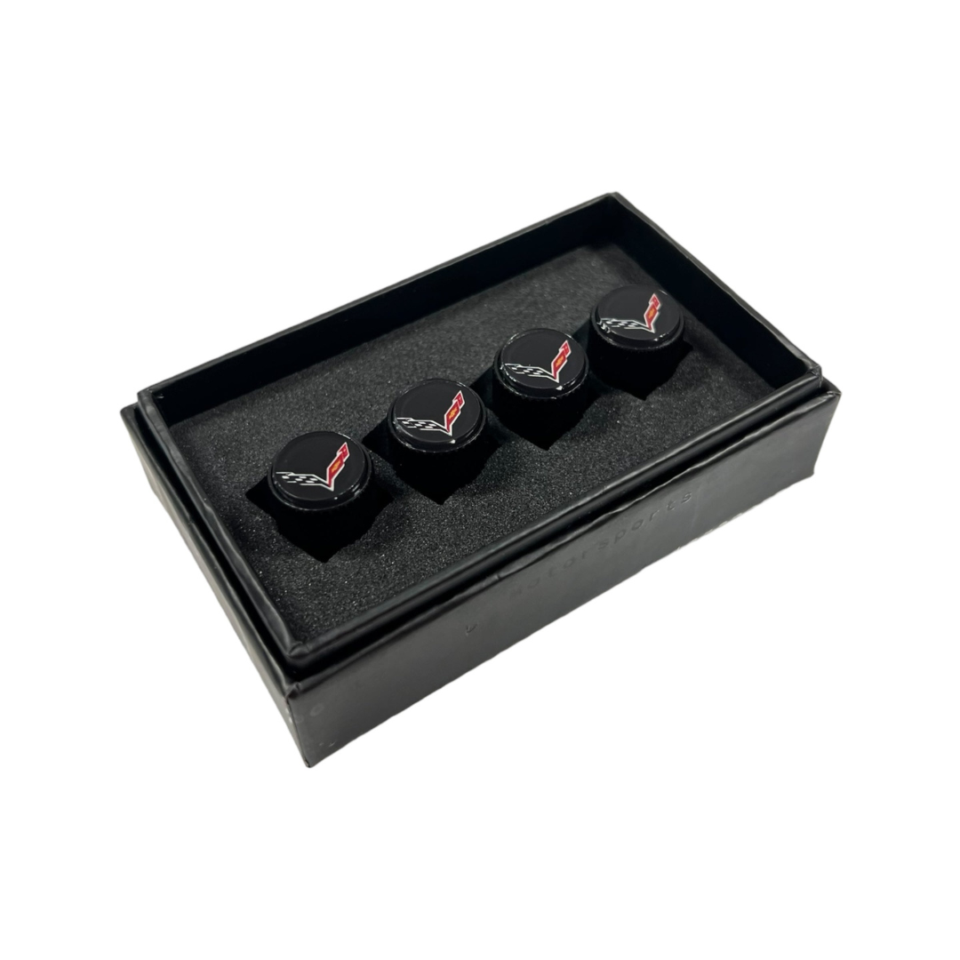 Chevrolet Corvette C7 Black Knurled Valve Stem Caps