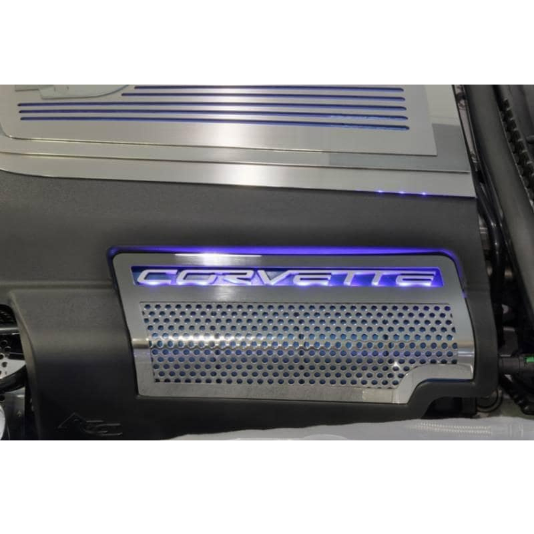C6 Corvette ZR1 Illuminated Engine Shroud w/ Stainless Steel Inserts